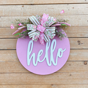 Hello Door hanger- rosy pink (made to order)