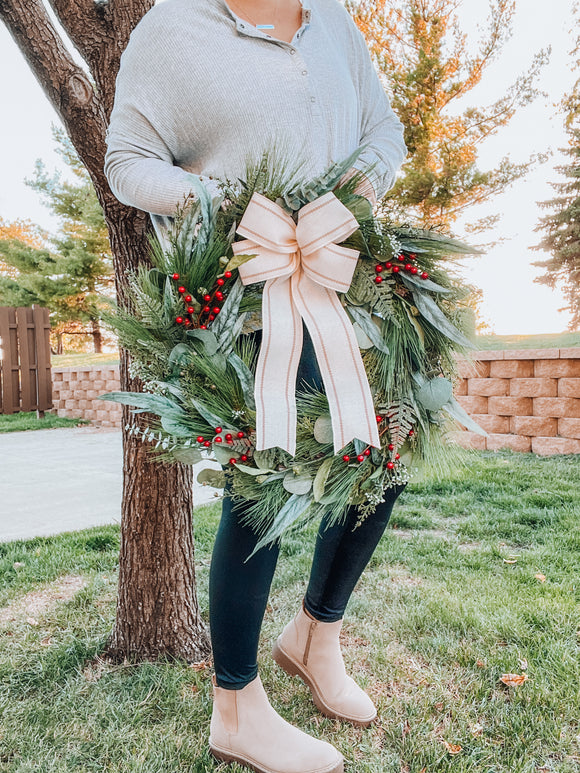 Mixed Eucalyptus Christmas Wreath w. farmhouse bow (ready to ship)