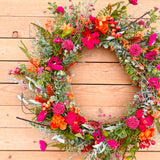 Hot pink and orange wildflower wreath- made to order