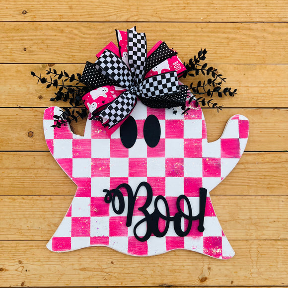 Pink Checkered Ghost Door Hanger (made to order)