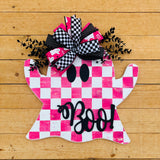 Pink Checkered Ghost Door Hanger (made to order)