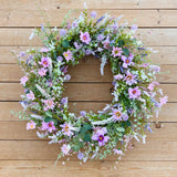 24” Lavender and Pink Wildflower Wreath with optional bow add on (made to order)