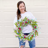 Hot Pink and Aqua Blue Wildflower Wreath (ready to ship)