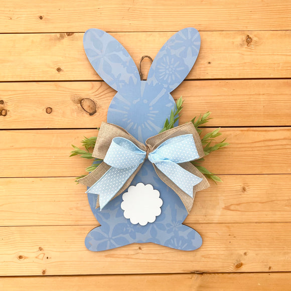 16” blue wood bunny hanger (made to order)