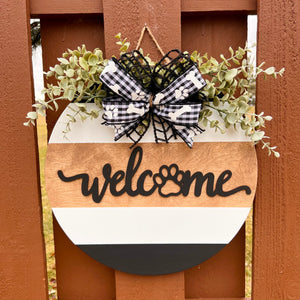 16” welcome with paw print door hanger (made to order)