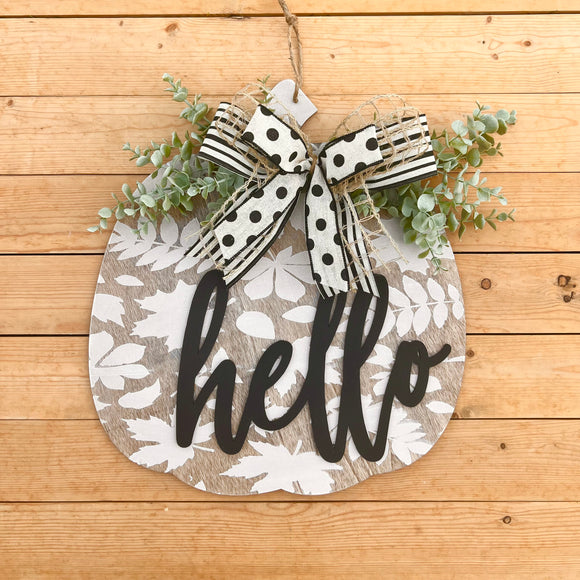 Pumpkin cutout- hello door hanger (made to order)