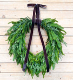 Teardrop evergreen wreath: CHOOSE YOUR RIBBON COLOR AND SIZE (made to order)