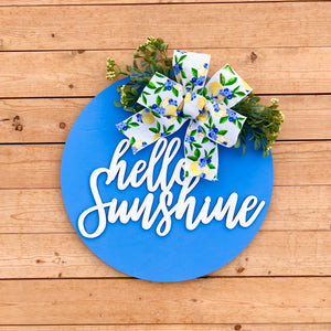 “Hello Sunshine” door hanger in blue (made to order)