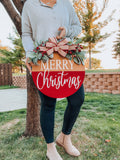 Merry Christmas with Vintage Stripe Bow Door Hanger (ready to ship)