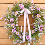 24” Lavender and Pink Wildflower Wreath with optional bow add on (made to order)