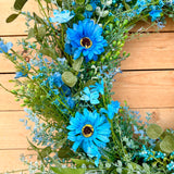 Aqua blue daisy and wildflower wreath (made to order)