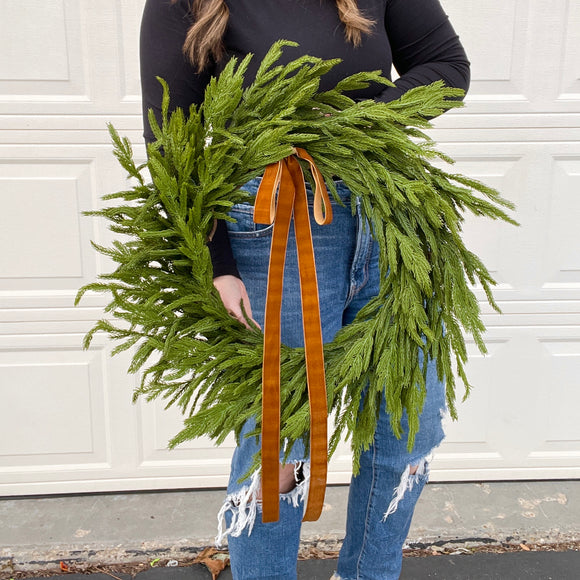 Norfolk Pine Wreath with velvet bow (made to order)