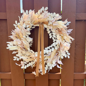 Ivory Boho Fall Wreath with Bow (Made to order)