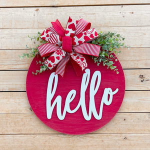 Hello- red Valentines door hanger (ready to ship)