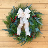 Mixed Eucalyptus Christmas Wreath w. farmhouse bow (ready to ship)