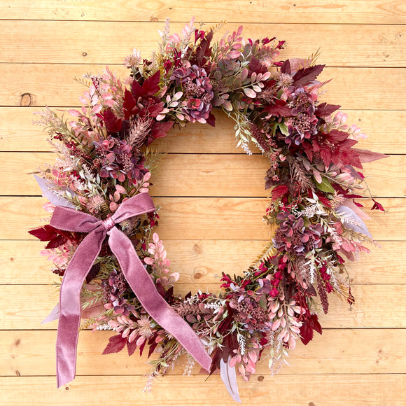 Burgundy and Mauve wildflower wreath (made to order)