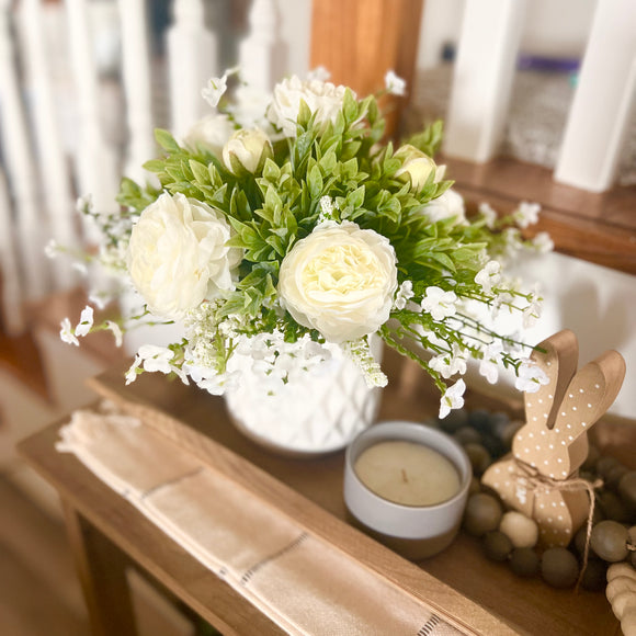 14x14” white ranunculus arrangement (made to order)