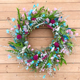 Hot Pink and Aqua Blue Wildflower Wreath (ready to ship)
