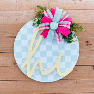 Checkered “hi”‘door hanger (made to order)