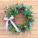 Hot Pink and Aqua Blue Wildflower Wreath (ready to ship)