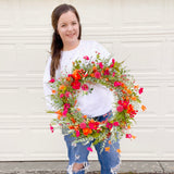 Hot pink and orange wildflower wreath- made to order