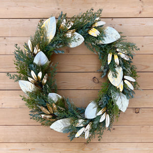 Gold Magnolia and Cedar Wreath (ready to ship)