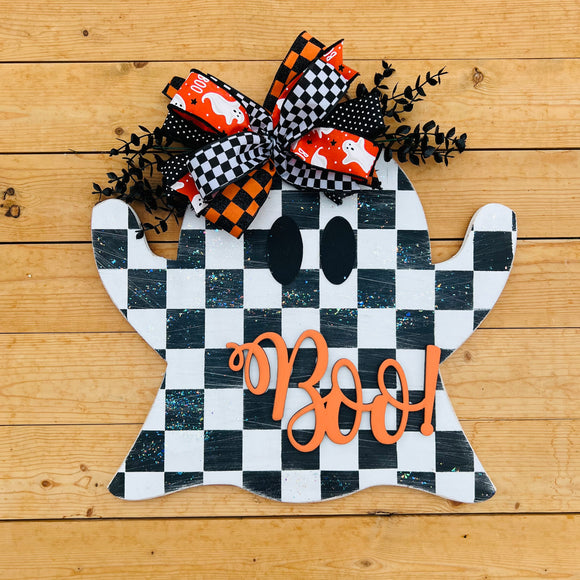 Black Checkered Ghost Door Hanger (made to order)