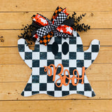 Black Checkered Ghost Door Hanger (made to order)