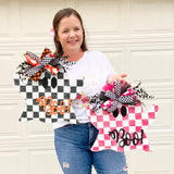 Black Checkered Ghost Door Hanger (made to order)