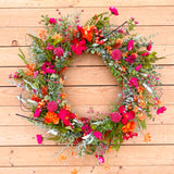 Hot pink and orange wildflower wreath- made to order