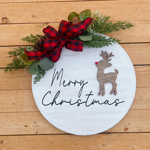 Reindeer Merry Christmas Door Hanger (ready to ship)