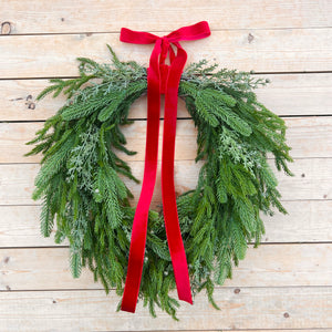 Teardrop evergreen wreath: CHOOSE YOUR RIBBON COLOR AND SIZE (made to order)