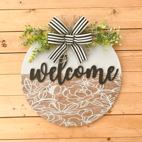 16” 3D Welcome door hanger in neutral floral design (made to order)