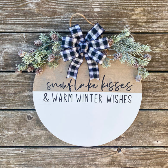 16” Snowflake Kisses & Warm Winter Wishes Door Hanger (made to order)