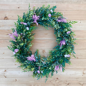 Spring Greenery Wreath with Pink Accents (Made to Order)