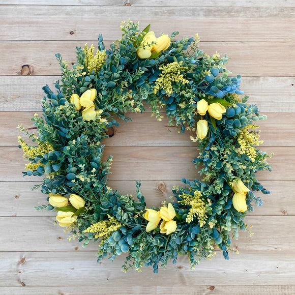 Spring Greenery Wreath w. Yellow Accents (Made to Order)