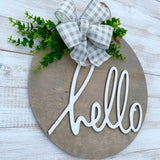 16” “hello” 3D door hanger in Light Gray Stain (made to order)