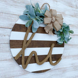 16” “hi” 3D door hanger in Dark Walnut/White Stripes (ready to ship)